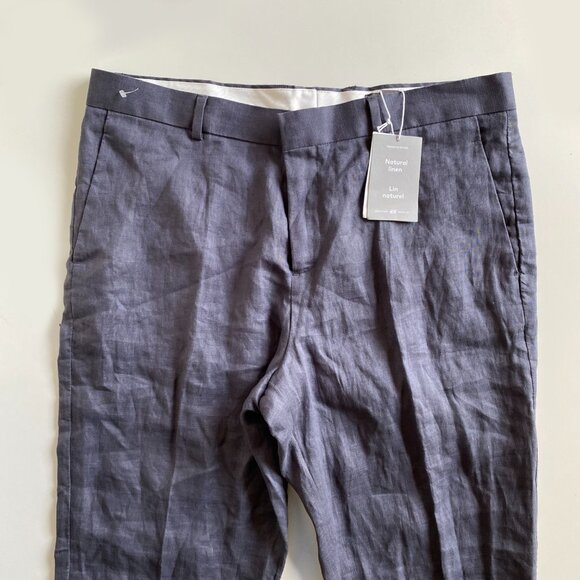 H&M Men’s Slim Fit Cropped Linen Pants Gray 3/4 Trousers Dress Casual Size 36R - Picture 3 of 8